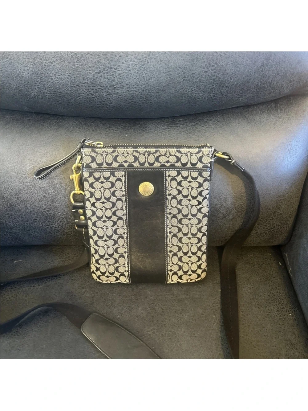 Coach Monogram Crossbody Bag in Navy and Gray